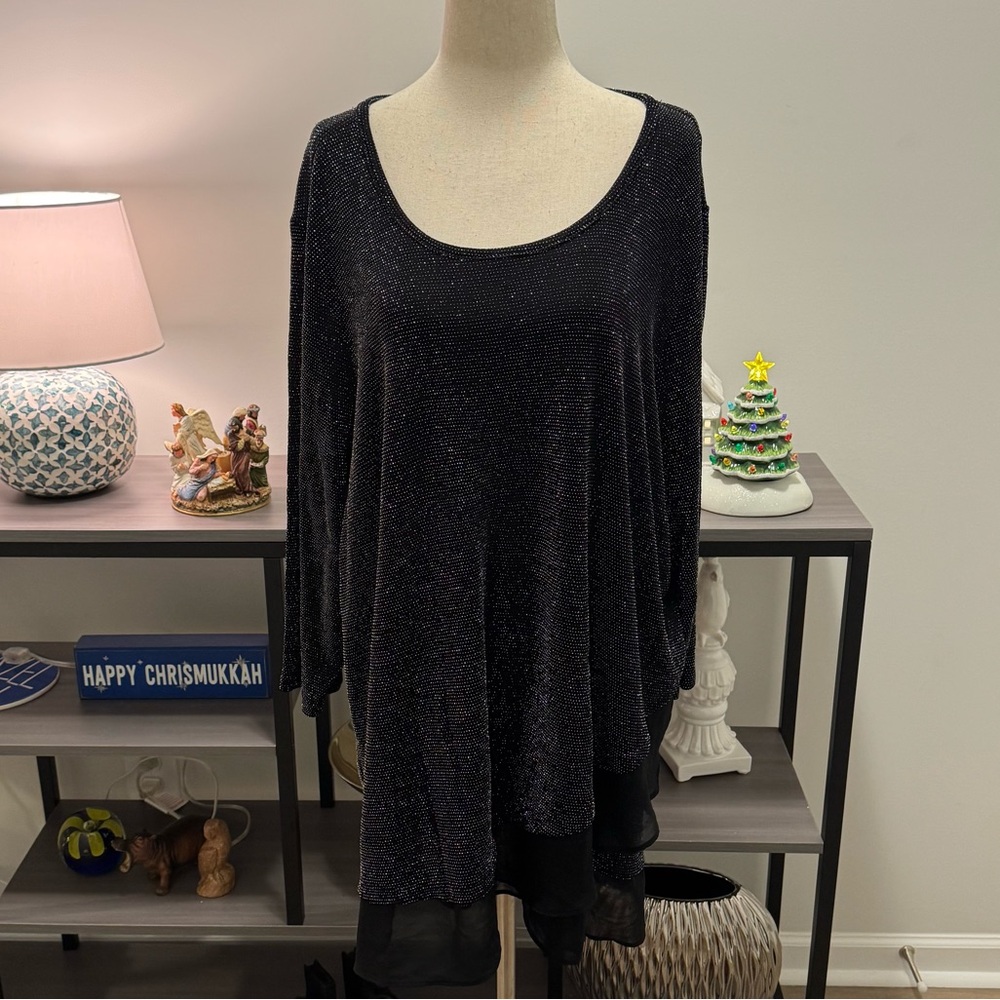 ✨ Karen Kane Black Metallic Shimmer Tunic Top – Women’s 3X ✨